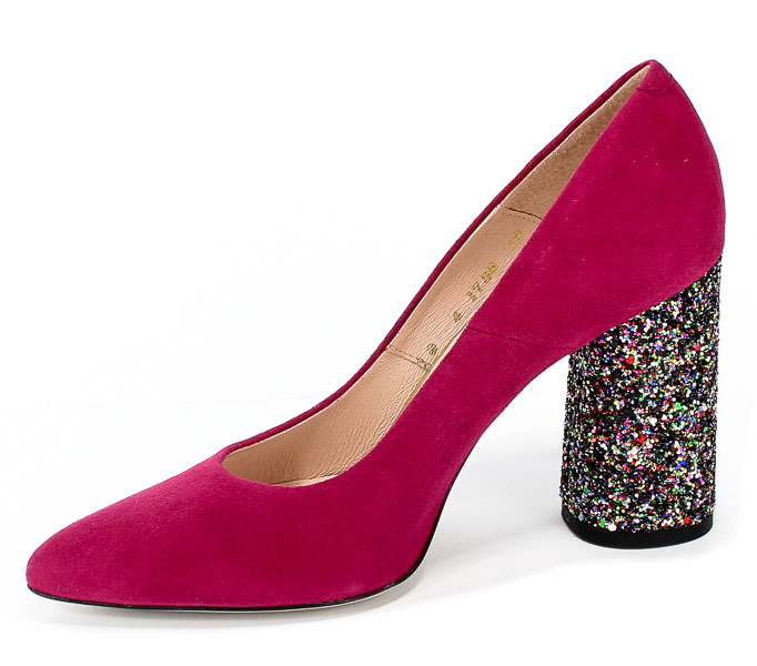 Czółenka Bravo Moda 1738 Fuksja Zamsz+Glitter Różowy Skóra