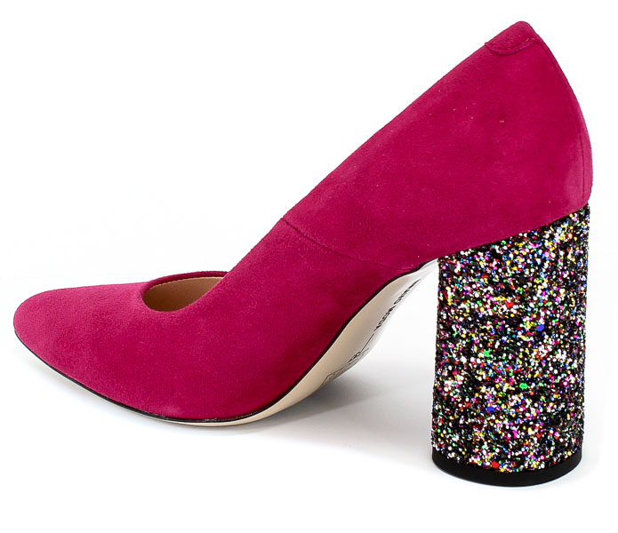 Czółenka Bravo Moda 1738 Fuksja Zamsz+Glitter Różowy Skóra