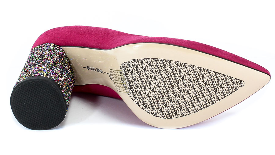 Czółenka Bravo Moda 1738 Fuksja Zamsz+Glitter Różowy Skóra