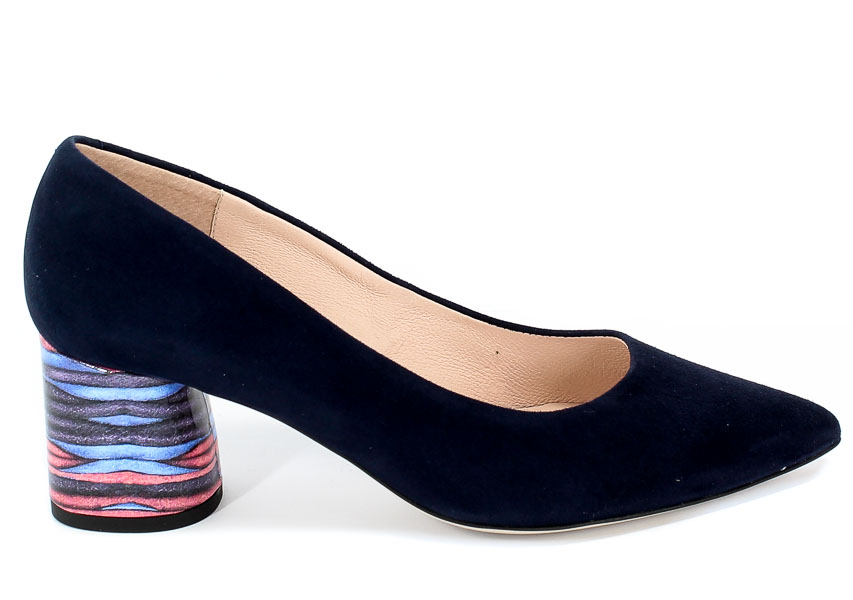 Czółenka Bravo Moda 1692 Blue Zamsz+Paski Granatowy Skóra
