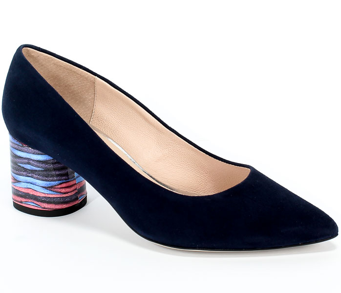 Czółenka Bravo Moda 1692 Blue Zamsz+Paski Granatowy Skóra