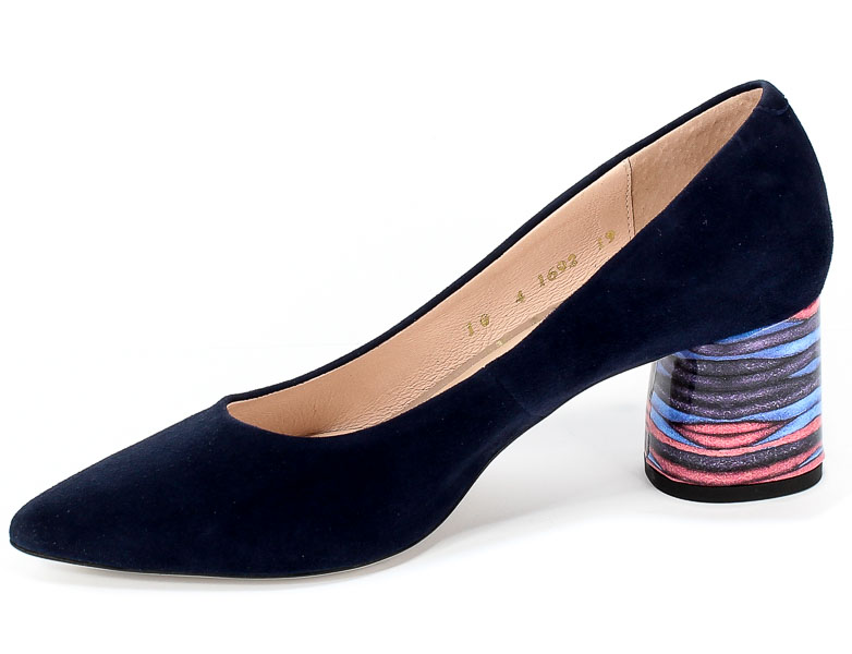 Czółenka Bravo Moda 1692 Blue Zamsz+Paski Granatowy Skóra