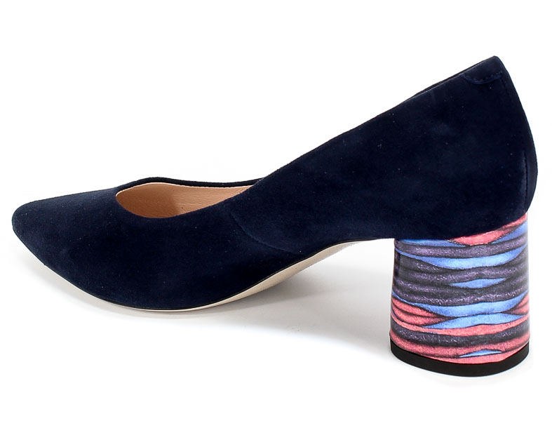 Czółenka Bravo Moda 1692 Blue Zamsz+Paski Granatowy Skóra