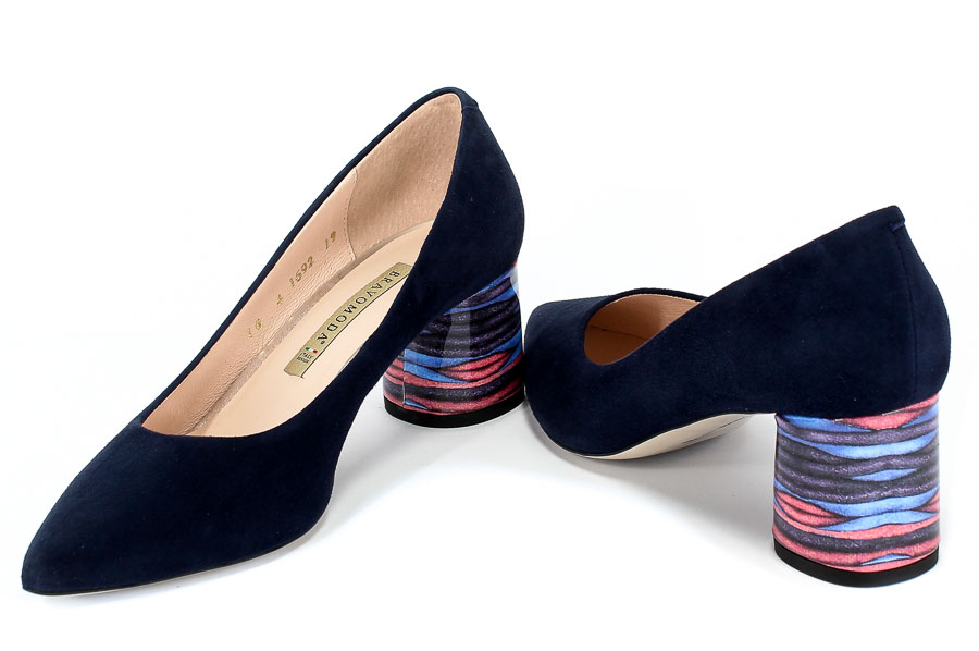 Czółenka Bravo Moda 1692 Blue Zamsz+Paski Granatowy Skóra