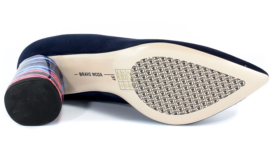 Czółenka Bravo Moda 1692 Blue Zamsz+Paski Granatowy Skóra