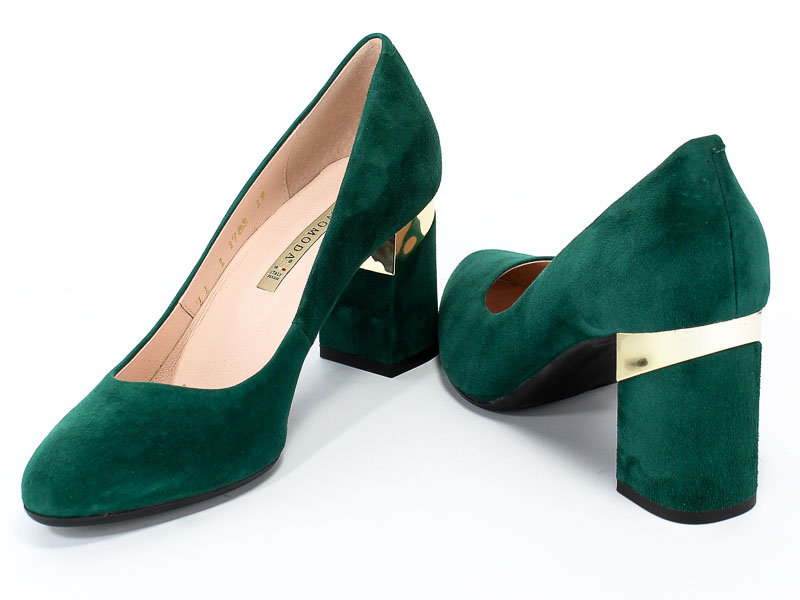 Czółenka Bravo Moda 1783 Green Zamsz+Złoto Skóra