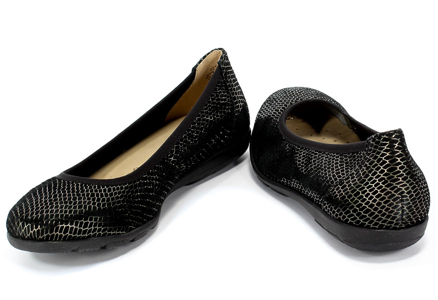 Baleriny Caprice 9-22150-24 041 Black Snake Czarny Skóra