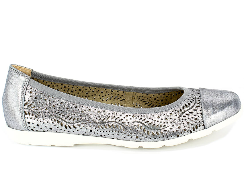 Baleriny Letnie Caprice 9-22171-24 897 Jeans Metallic Srebrny Skóra