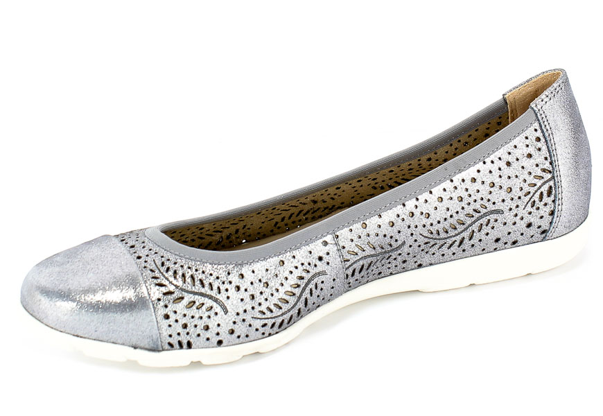 Baleriny Letnie Caprice 9-22171-24 897 Jeans Metallic Srebrny Skóra