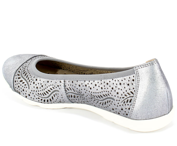 Baleriny Letnie Caprice 9-22171-24 897 Jeans Metallic Srebrny Skóra