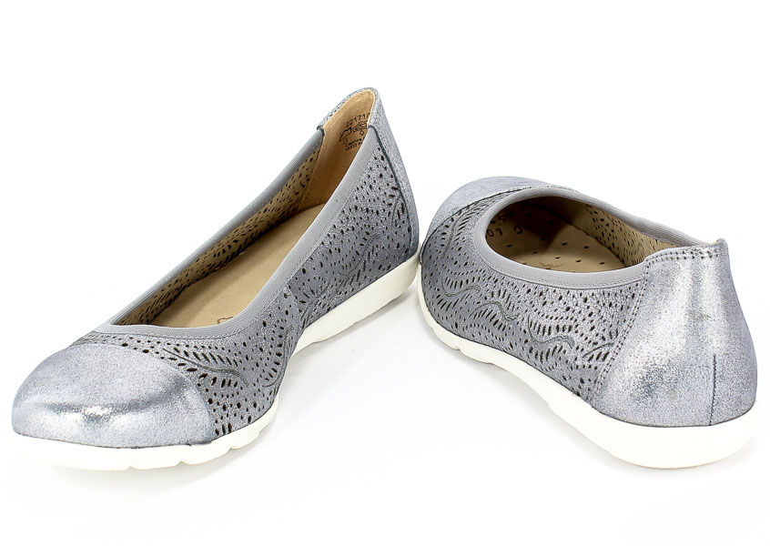 Baleriny Letnie Caprice 9-22171-24 897 Jeans Metallic Srebrny Skóra