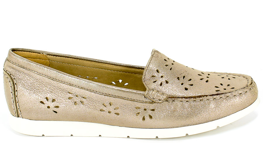 Mokasyny Letnie Caprice 9-24551-24 341 Taupe Metallic Złoty Skóra
