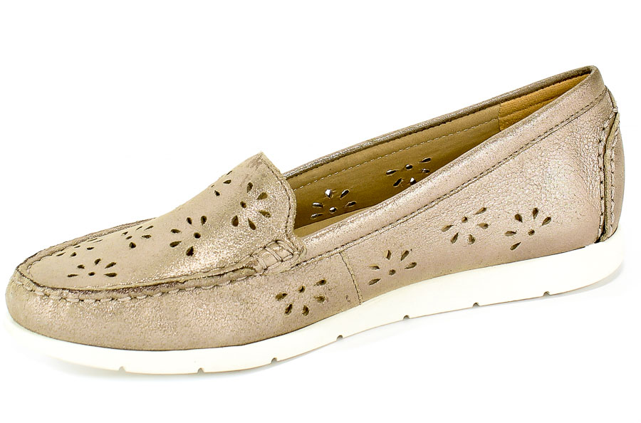 Mokasyny Letnie Caprice 9-24551-24 341 Taupe Metallic Złoty Skóra