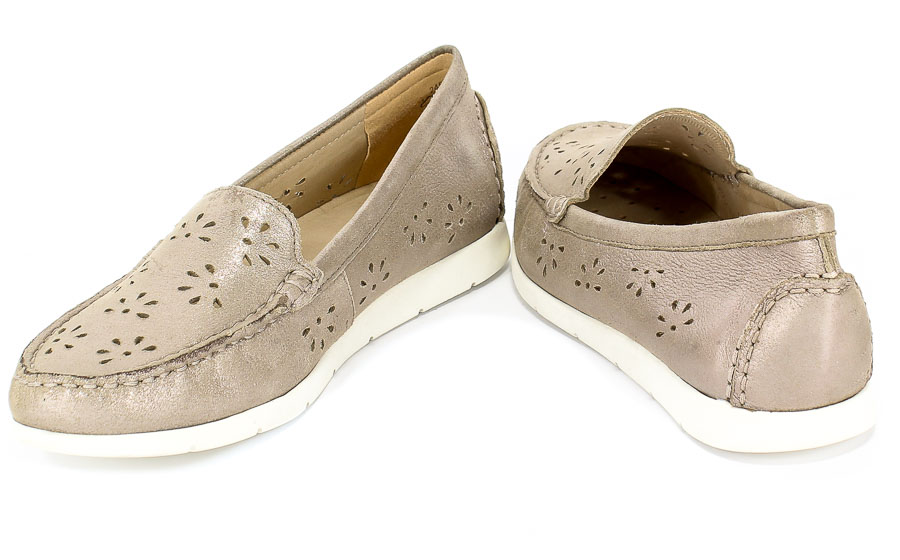Mokasyny Letnie Caprice 9-24551-24 341 Taupe Metallic Złoty Skóra
