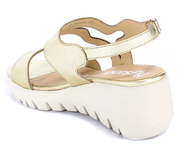 Sandały Wonders D-9004 Wash V Platino Złoty Skóra