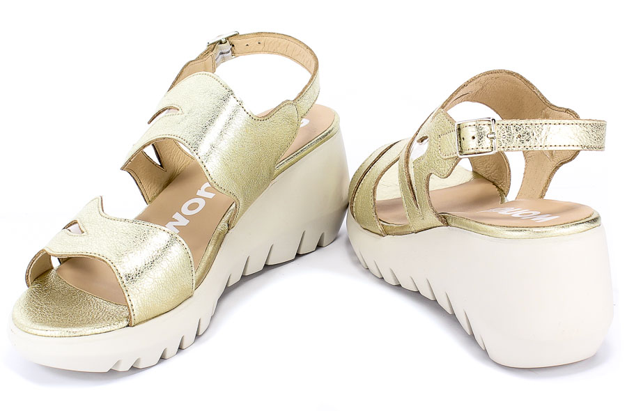 Sandały Wonders D-9004 Wash V Platino Złoty Skóra
