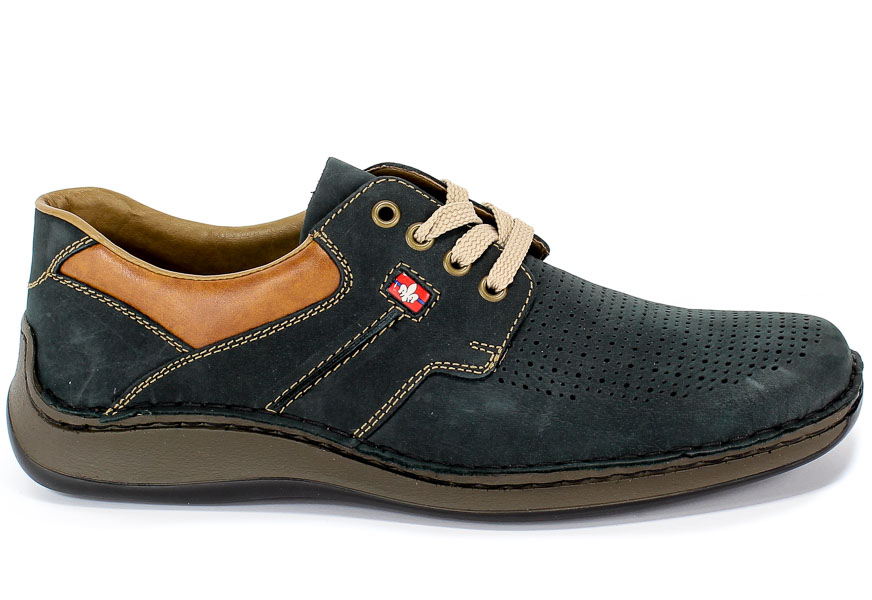 Półbuty Letnie Rieker 05207-14 Blue Niebieski Skóra