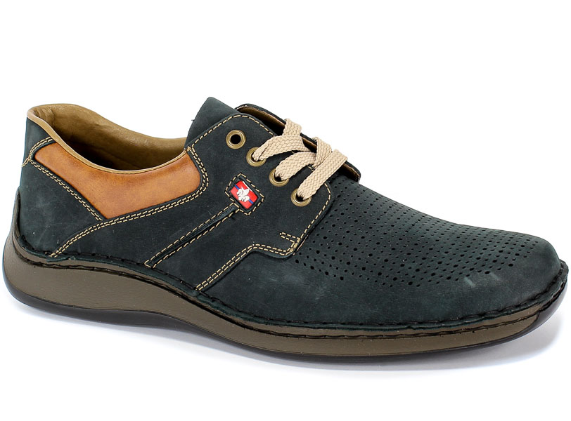 Półbuty Letnie Rieker 05207-14 Blue Niebieski Skóra