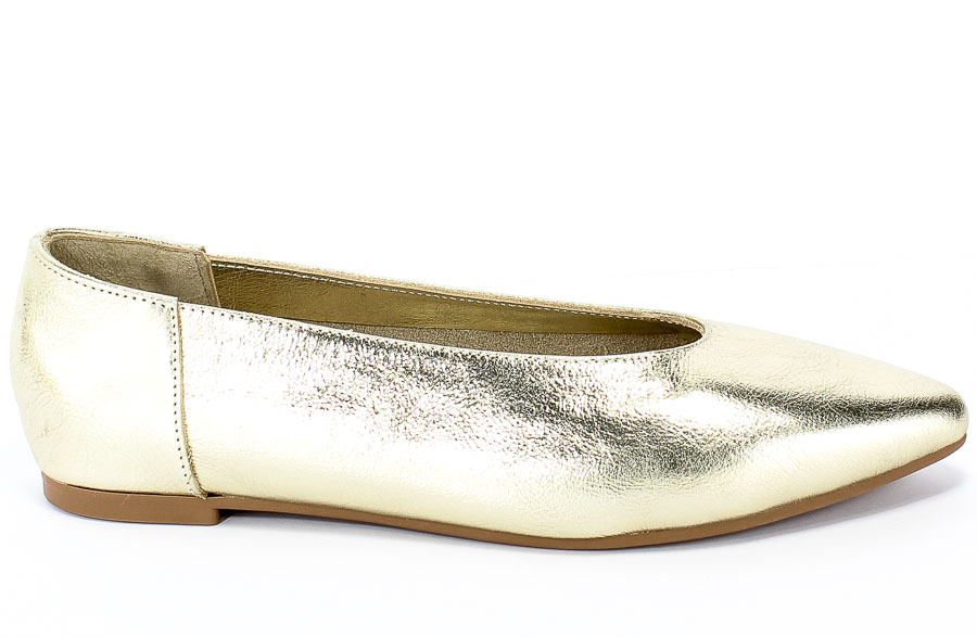 Baleriny Verano 388-4010 Gold Cristal Złoty Skóra