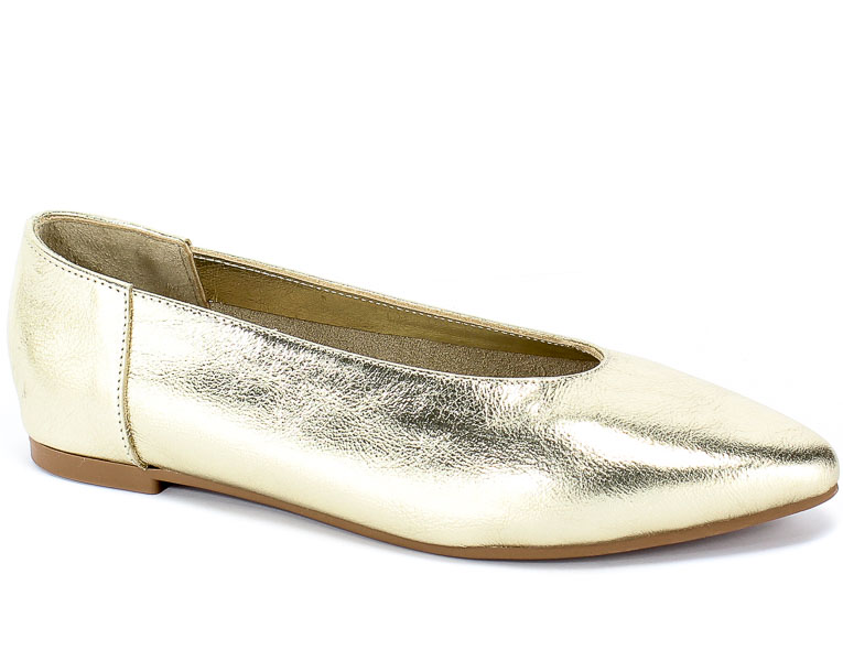 Baleriny Verano 388-4010 Gold Cristal Złoty Skóra