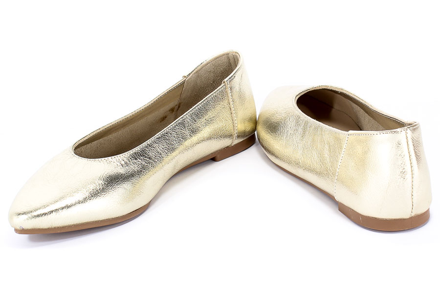 Baleriny Verano 388-4010 Gold Cristal Złoty Skóra