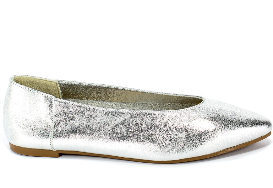 Baleriny Verano 388-4010 Silver Cristal Srebrny Skóra