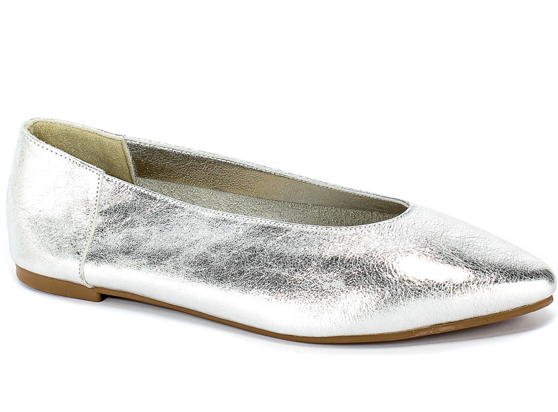 Baleriny Verano 388-4010 Silver Cristal Srebrny Skóra