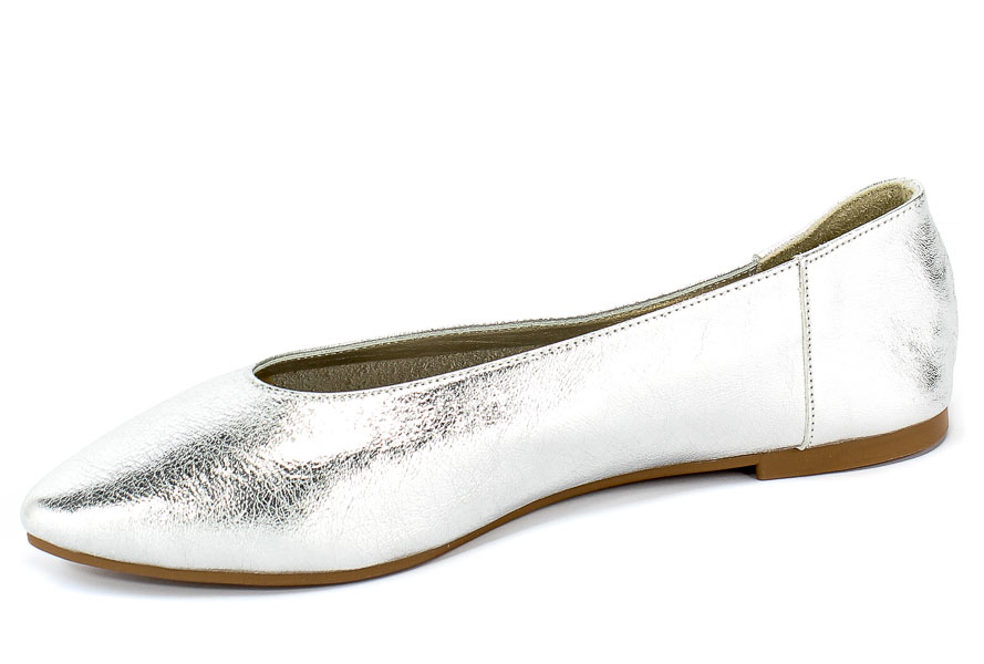 Baleriny Verano 388-4010 Silver Cristal Srebrny Skóra