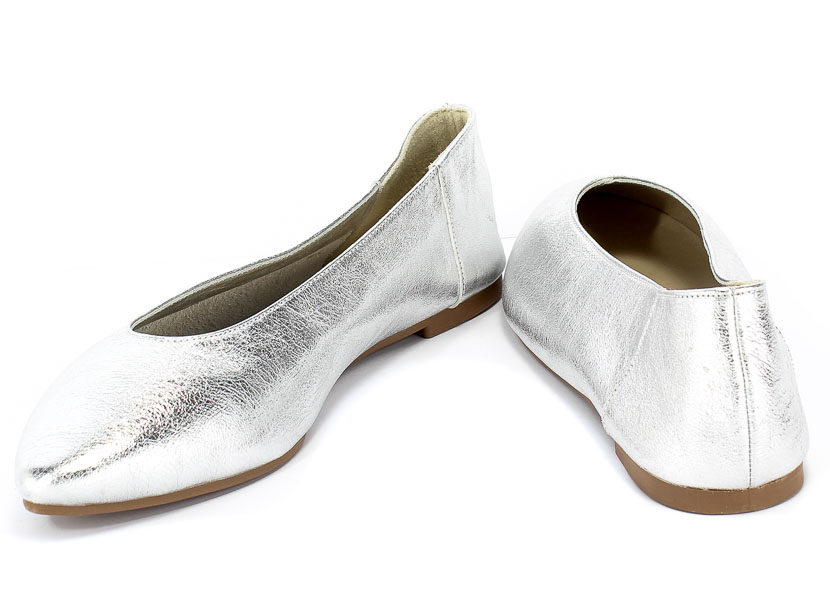Baleriny Verano 388-4010 Silver Cristal Srebrny Skóra