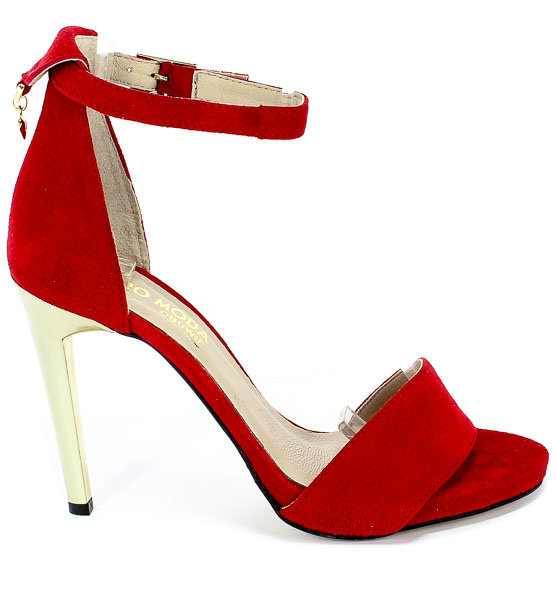 Sandały Euro Moda 20 3236/108-P Czerwony/Zamsz Skóra