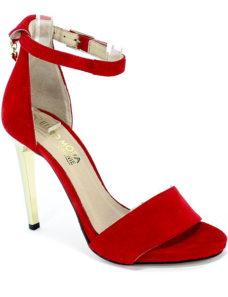 Sandały Euro Moda 20 3236/108-P Czerwony/Zamsz Skóra