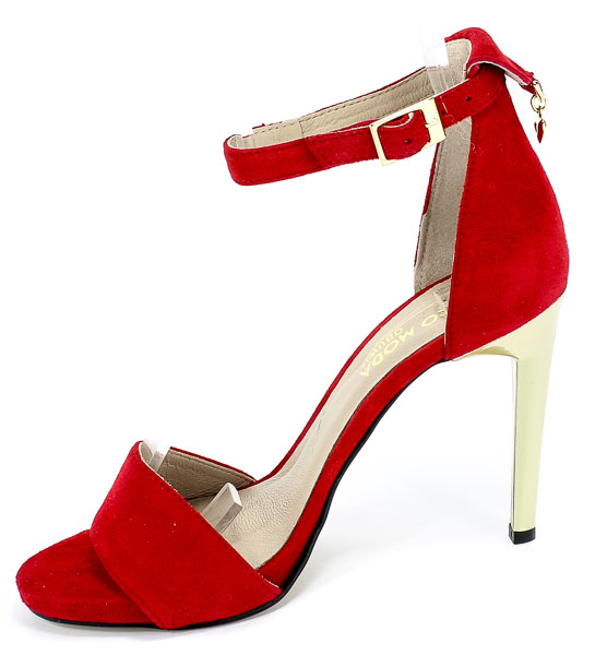 Sandały Euro Moda 20 3236/108-P Czerwony/Zamsz Skóra