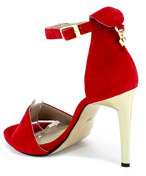 Sandały Euro Moda 20 3236/108-P Czerwony/Zamsz Skóra