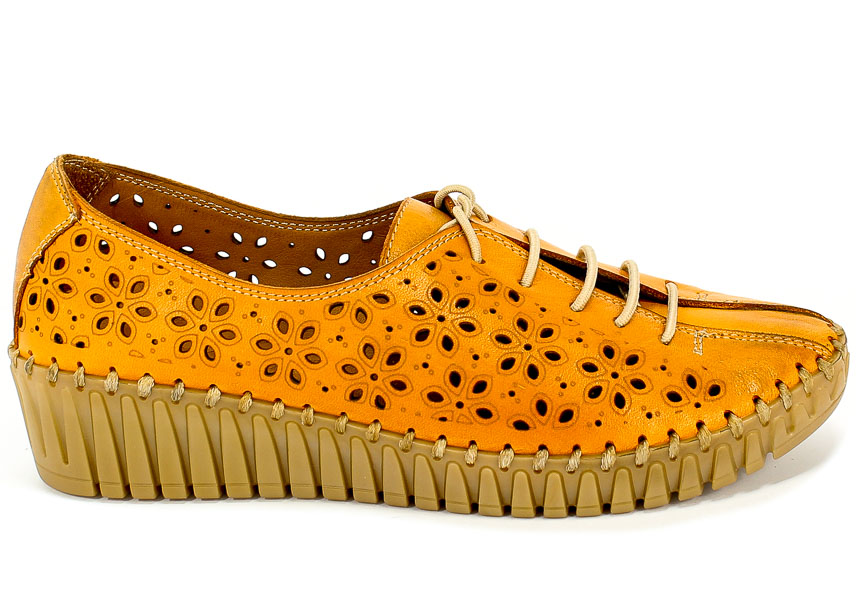 Półbuty Letnie Manitu 850424-62 Orange Pomarańczowy Skóra