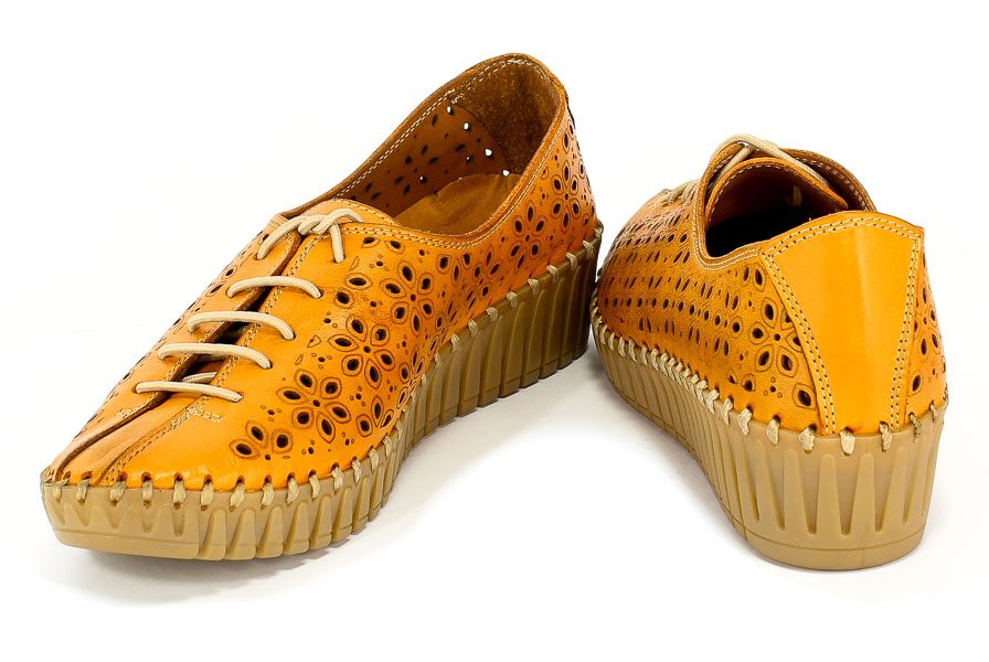 Półbuty Letnie Manitu 850424-62 Orange Pomarańczowy Skóra