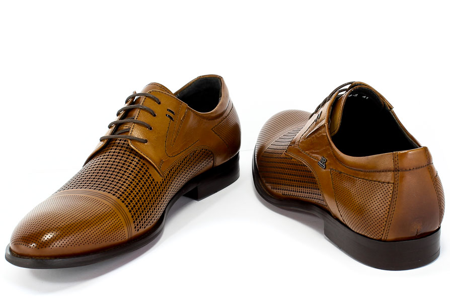 Półbuty Letnie Brooman John Doubare YGD-Z320-318-2 Tan Brąz Skóra