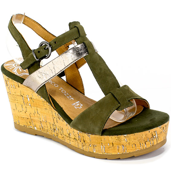 Sandały Marco Tozzi 2-28399-24 726 Khaki Comb Zielony Skóra