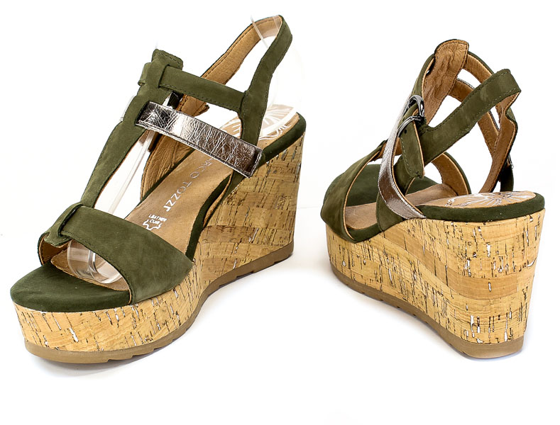 Sandały Marco Tozzi 2-28399-24 726 Khaki Comb Zielony Skóra
