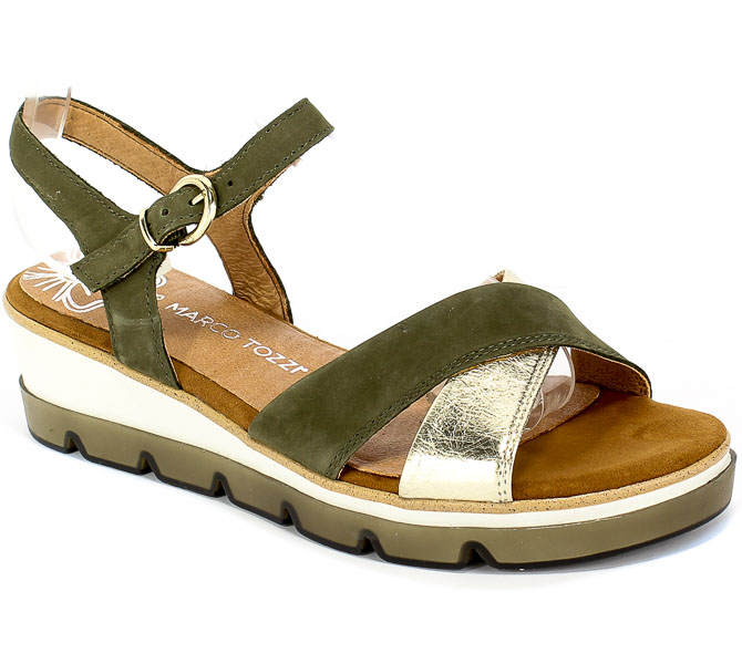 Sandały Marco Tozzi 2-28779-24 726 Khaki Comb Zielony Skóra