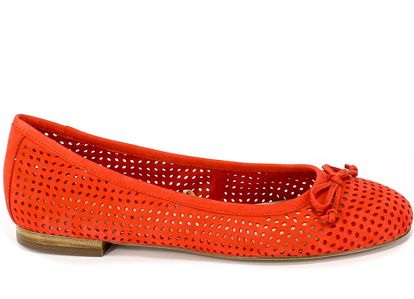 Baleriny Letnie Caprice 9-22101-24 Coral Nubuc Czerwony Skóra