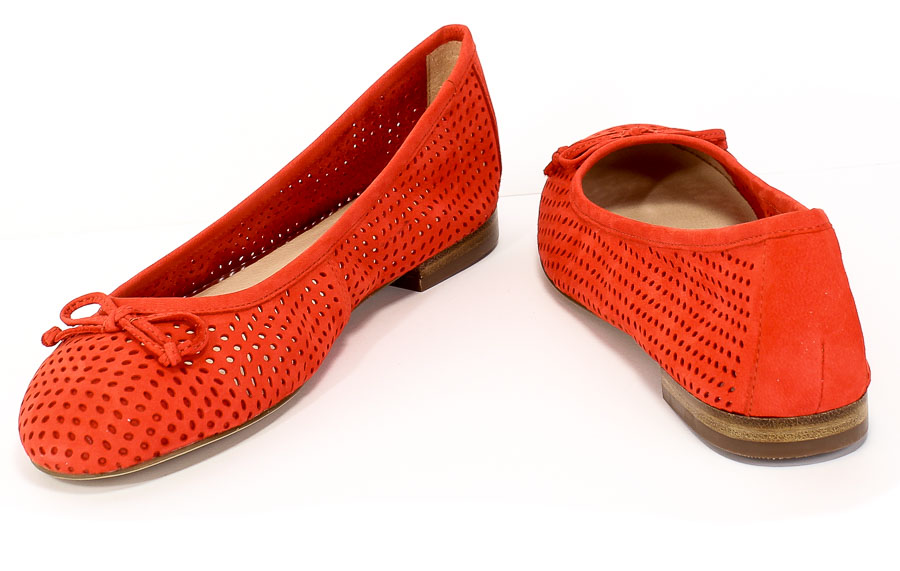 Baleriny Letnie Caprice 9-22101-24 Coral Nubuc Czerwony Skóra