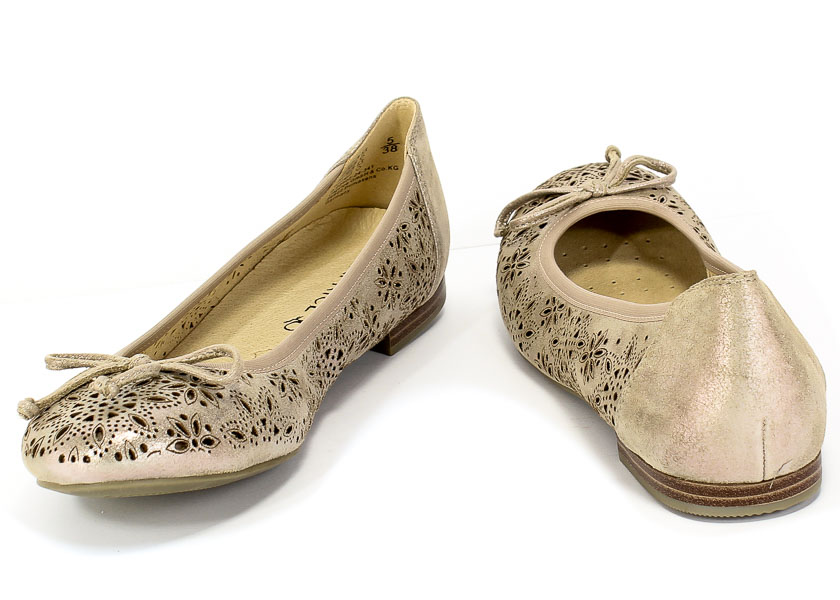 Baleriny Letnie Caprice 9-22502-24 341 Taupe Metallic Skóra
