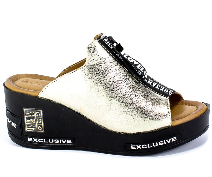 Klapki Emi Romani 1087 77 Złoto Skóra