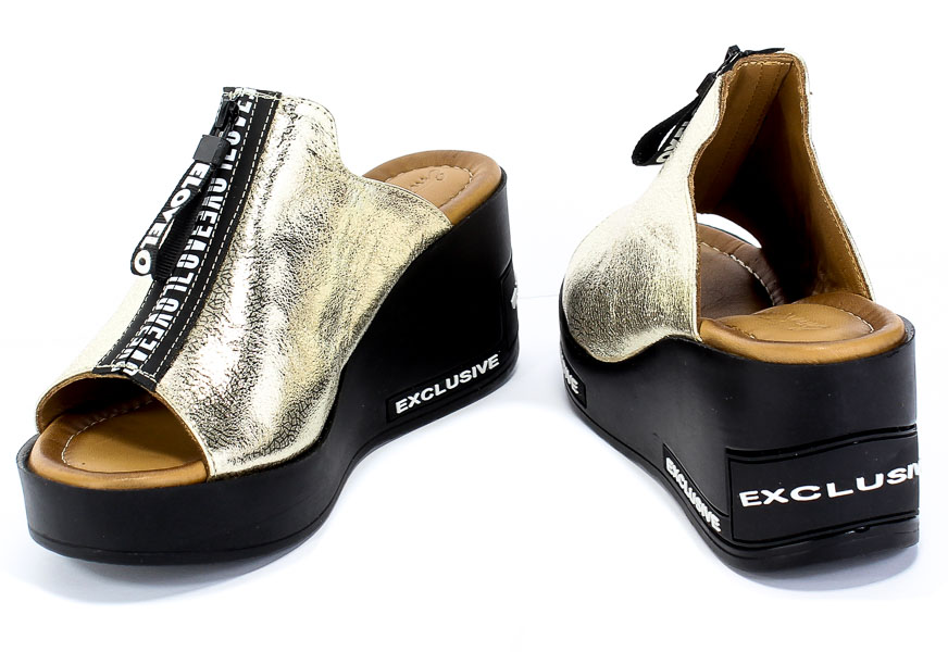 Klapki Emi Romani 1087 77 Złoto Skóra