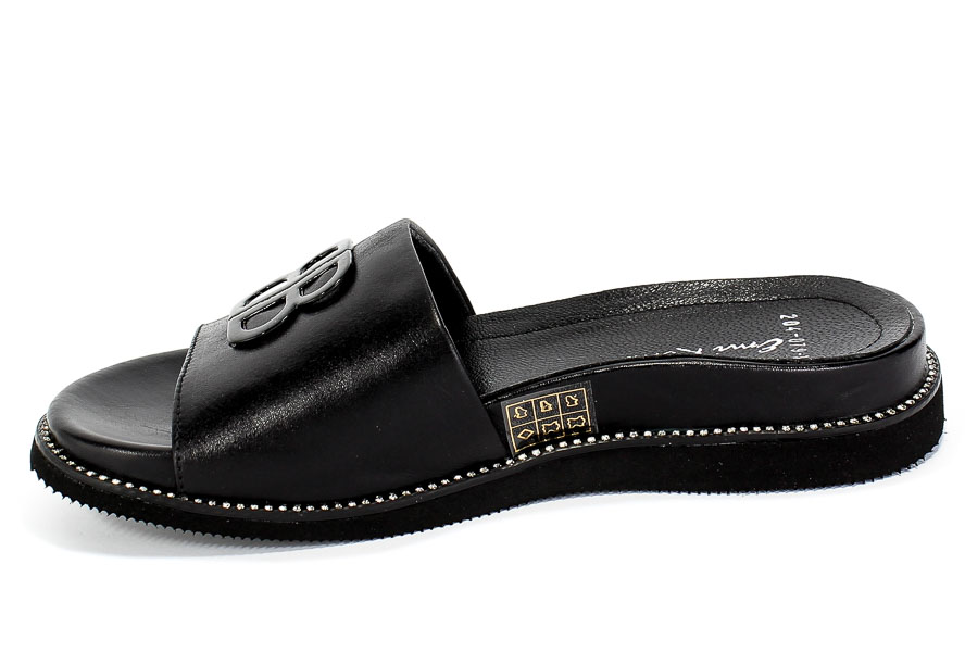 Klapki Emi Romani 204-079 Black Czarny Skóra