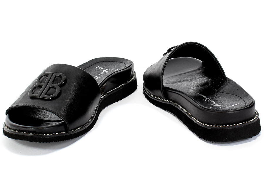 Klapki Emi Romani 204-079 Black Czarny Skóra