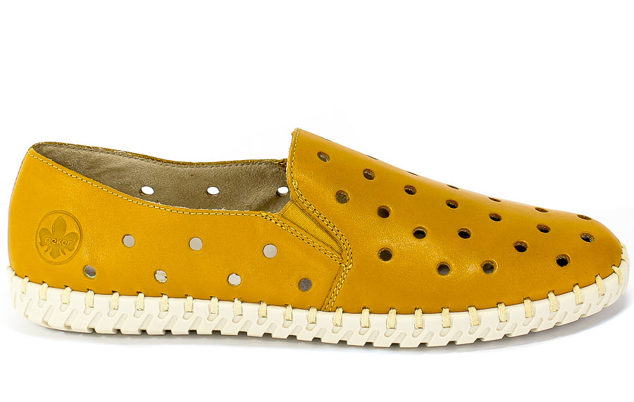 Półbuty Letnie Rieker L1366-68 Yellow Pomarańcz Skóra