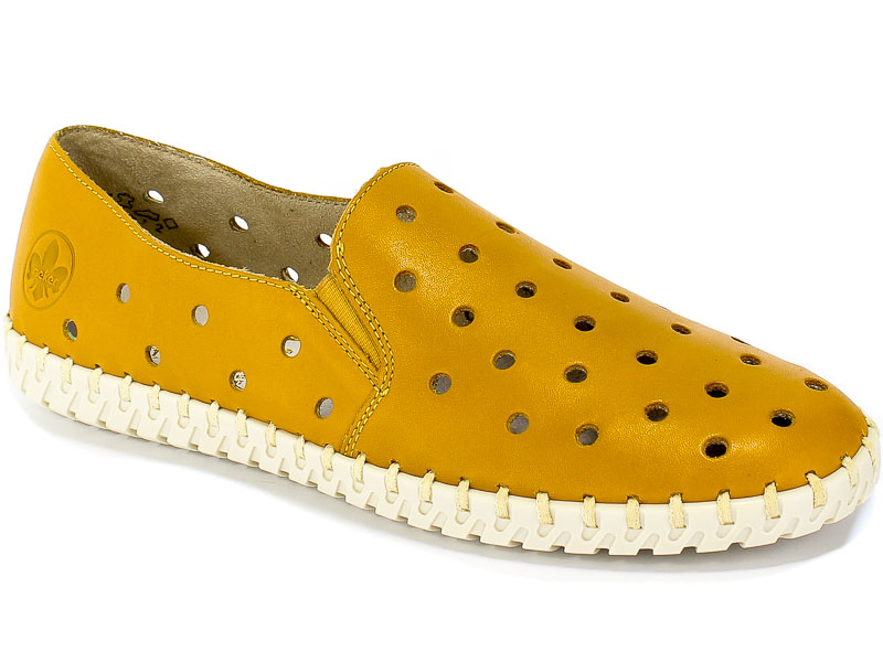 Półbuty Letnie Rieker L1366-68 Yellow Pomarańcz Skóra