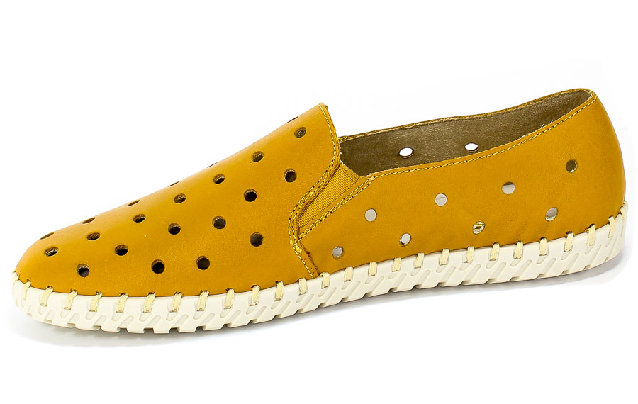 Półbuty Letnie Rieker L1366-68 Yellow Pomarańcz Skóra