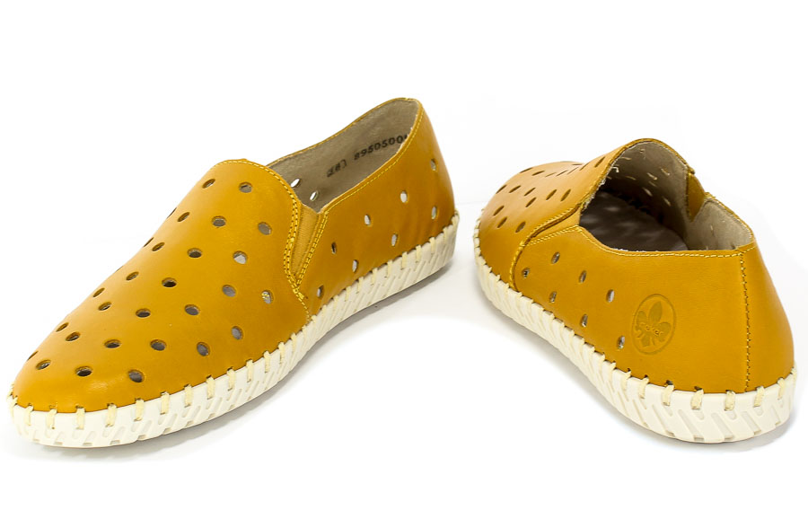 Półbuty Letnie Rieker L1366-68 Yellow Pomarańcz Skóra